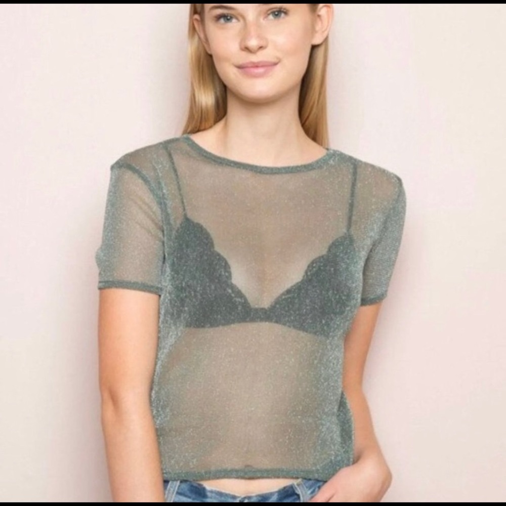 Brandy Melville Sheer Sage Green Glitter Top